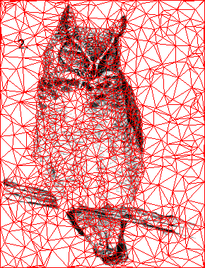The resulting Delaunay triangle wireframe over the owl