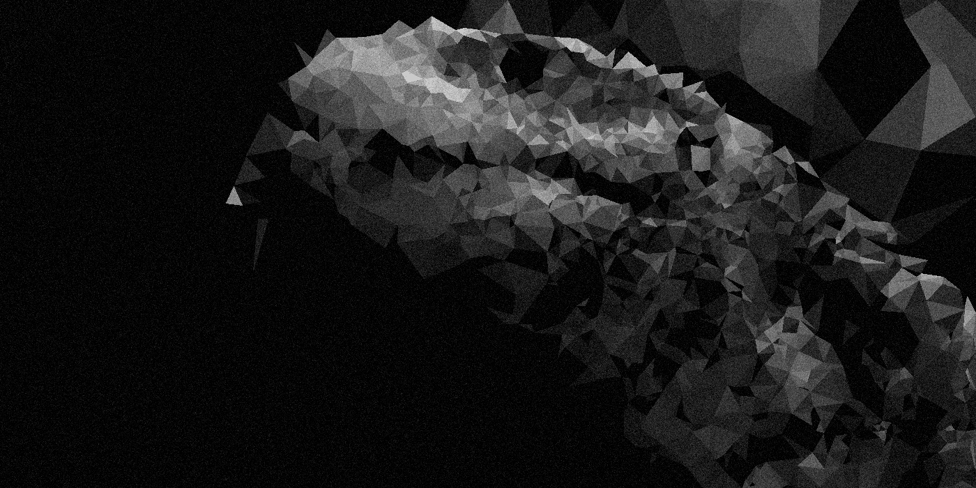 A caiman lizard redrawn as a grainy monochrome triangle mesh