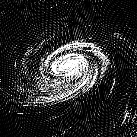 A rotating spiral made from fine white marks